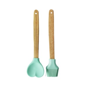 KIT 02 PEÇAS PINCEL E COLHER CORAÇÃO DE SILICONE COM CABO DE BAMBU - CA09598-TI