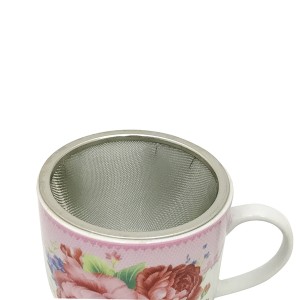 CANECA PORCELANA COM TAMPA E DIFUSOR 300 ML FLORES RS - GDCH1105-B