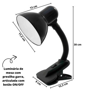 LUMINARIA DE MESA COM PRESILHA GARRA BIVOLT- AL55001-PT