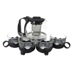 CHALEIRA DE VIDRO COM INFUSOR 1200ML + 04 XICARAS 150 ML PRETA VDA1506-PT