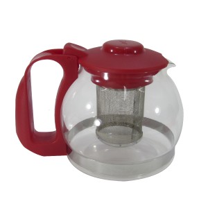 CHALEIRA DE VIDRO COM INFUSOR 1200ML + 04 XICARAS 150 ML VERMELHA VDA1506-VM