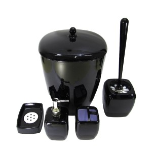 JOGO PARA BANHEIRO LUXO EM ACRÍLICO 05 PEÇAS COM ESCOVA SANITARIA PRETO