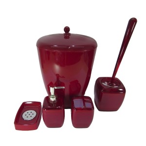 JOGO PARA BANHEIRO LUXO EM ACRÍLICO 05 PEÇAS COM ESCOVA SANITARIA VERMELHO