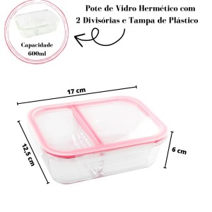 POTE COM DIVISORIA  EM VIDRO TAMPA EM PLASTICO 600 ML - CA12230-ROSA