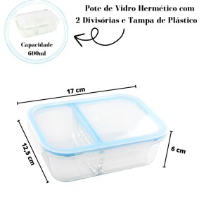 POTE COM DIVISORIA EM VIDRO E TAMPA EM PLASTICO 950 ML - CA12231-AZUL