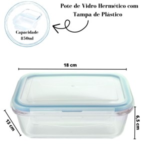 POTE DE VIDRO COM TAMPA HERMÉTICA 850 ML - CA12228-AZ