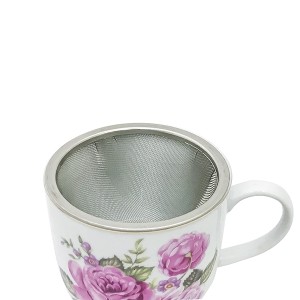 CANECA PORCELANA COM TAMPA E DIFUSOR 300 ML ROSAS - GDCH1107-B