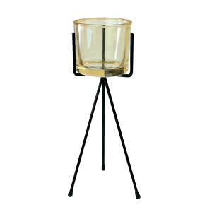 CASTIÇAL DE VIDRO LISO COM SUPORTE EM METAL 9X29CM - F193932