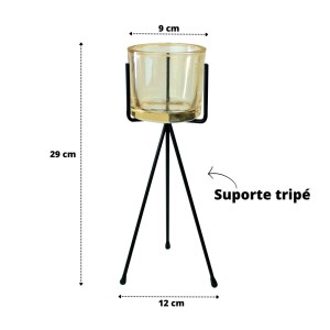 CASTIÇAL DE VIDRO LISO COM SUPORTE EM METAL 9X29CM - F193932