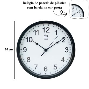 RELÓGIO DE PAREDE DE PLÁSTICO 30CM PONTEIRO CONTÍNUO - YZJ12165A-PT