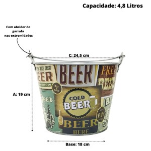 BALDE DE METAL PARA CERVEJA BEGE COLD BEER 4.8 LITROS CA12096-C