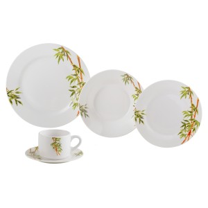 JOGO APARELHO DE JANTAR E CHÁ PORCELANA 20 PEÇAS TROPICALIS BAMBU