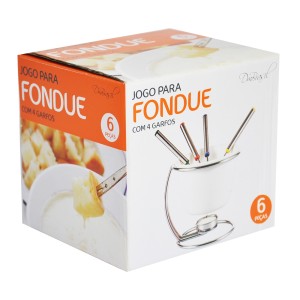 JOGO PARA FONDUE EM PORCELANA 450 ML + 04 GARFOS E SUPORTE METAL