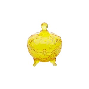 BOMBONIERE DOCEIRA COM TAMPA E PÉ DE VIDRO AMARELA