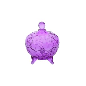 BOMBONIERE DOCEIRA COM TAMPA E PÉ DE VIDRO ROXA