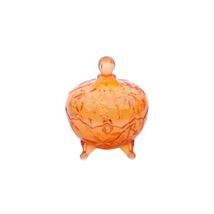 BOMBONIERE DOCEIRA COM TAMPA E PÉ DE VIDRO LARANJA