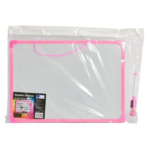 QUADRO BRANCO LOUSA MAGNETICA 35 X 25 CM COM 01 CANETA E 02 IMAS BORDA ROSA