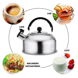 CHALEIRA INOX COM ALÇA E BICO COM APITO - 2L - 3888