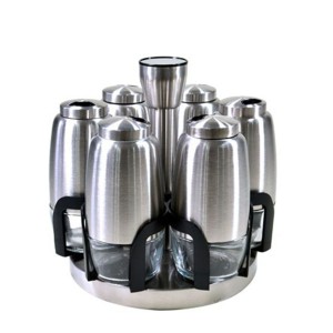 PORTA CONDIMENTOS TEMPERO LUXO COM VISOR E BASE GIRATORIA 7 PEÇAS