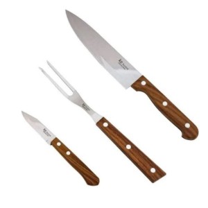 KIT DE CHURRASCO DE INOX E CABO DE MADEIRA COM 3 PÇS - 5965