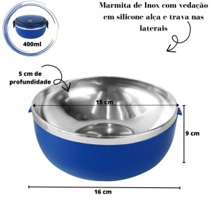 MARMITA DE INOX COM VEDAÇÃO DE SILICONE ALÇA E TRAVA NAS LATERAIS - 6255-AZ