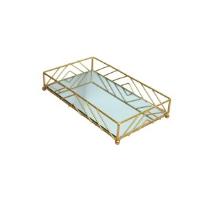 BANDEJA DE METAL ESPELHADA RETANGULAR DE VIDRO 5X15X25CM - KIT204-DOU