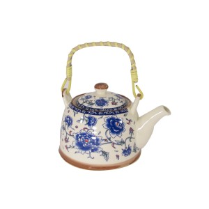 BULE CHALEIRA COM INFUSOR CERÂMICA ESTILO ORIENTAL BANCHA FLORAL
