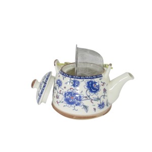 BULE CHALEIRA COM INFUSOR CERÂMICA ESTILO ORIENTAL BANCHA FLORAL