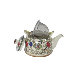 BULE CHALEIRA COM INFUSOR CERÂMICA ESTILO ORIENTAL BANCHA FLORAL