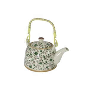 BULE CHALEIRA COM INFUSOR CERÂMICA ESTILO ORIENTAL BANCHA FLORAL VERDE