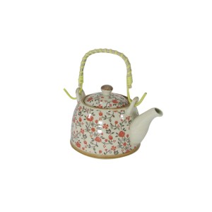 BULE CHALEIRA COM INFUSOR CERÂMICA ESTILO ORIENTAL BANCHA FLORAL VERDE