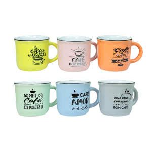 JOGO 6 MINI CANECAS DE PORCELANA FRASES SORTIDAS 80ML - 1047