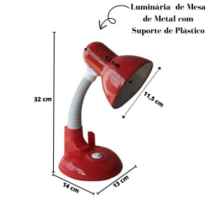 LUMINÁRIA DE MESA DE METAL E PLÁSTICO COM SUPORTE PARA CANETA BIVOLT - NS0867-VM