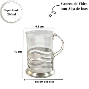 CANECA DE VIDRO COM ALÇA EM INOX 200 ML - NS2146-A