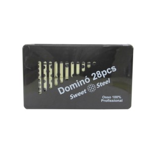 DOMINO PROFISSIONAL 28 PEÇAS 100% OSSO - 10MM CAIXA PLASTICA PRETA - 2873-PT