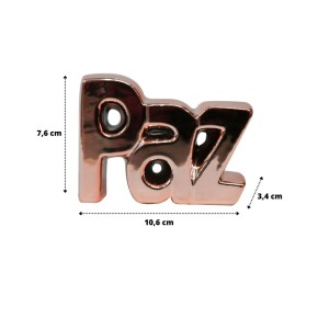 ENFEITE DECORATIVO COM PALAVRA PAZ DE CERAMICA 10,6X7,6X3,4CM - MG5179-GR
