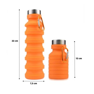 GARRAFA RETRÁTIL DE SILICONE 470 ML COM ALÇA DE METAL E TAMPA INOX - MG2991-LJ