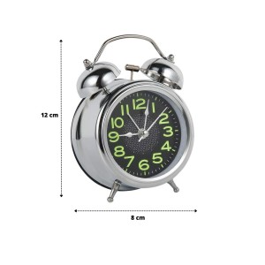 MINI RELÓGIO DESPERTADOR CONTÍNUO DE METAL DE MESA PRATA - MG2911-PT