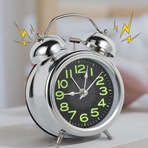 RELÓGIO DESPERTADOR DE METAL DE MESA PRATA - 16CM - MG2910-PT