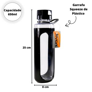 GARRAFA SQUEEZE DE PLASTICO 650  ML PARA AGUA SUCO ACADEMIA PRETA - 3004