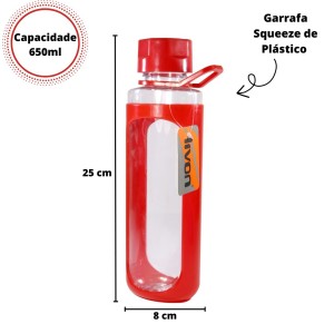 GARRAFA SQUEEZE DE PLASTICO 650  ML PARA AGUA SUCO ACADEMIA VERMELHA 3005-VM