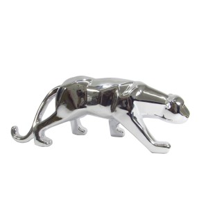 ENFEITE DECORATIVO DE CERAMICA LEOPARDO PRATA 33 X 13 CM