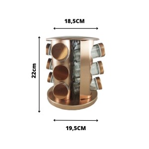 PORTA TEMPERO GIRATORIO DE METAL COM PINTURA COBRE 12 PEÇAS - TRC8417