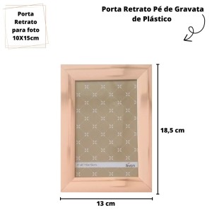 PORTA RETRATO PÉ GRAVATA DE PLÁSTICO 10X15CM GOLD ROSE - 3325