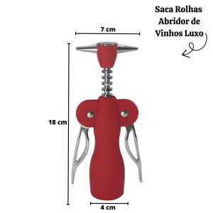 SACA ROLHAS ABRIDOR DE VINHOS LUXO 18 CM VERMELHO 3114-VM