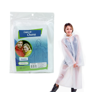 CAPA DE CHUVA DE EVA 116X68CM BRANCA COM CAPUZ ADULTO - IM46140