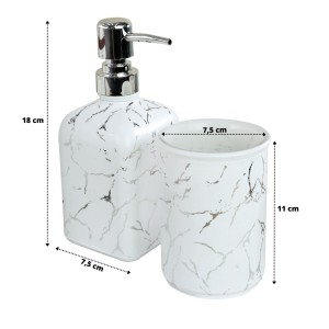 JOGO PARA BANHEIRO DE VIDRO COM 02 PEÇAS ESTAMPA MARMORIZADA - SXYZ5109-PTA