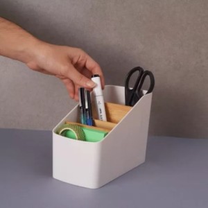 CAIXA DE PLÁSTICO ORGANIZADORA COM 03 DIVISÓRIAS EM BAMBU 8,5X18X12,5CM - OGA07007