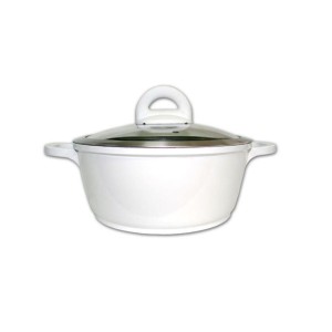 PANELA EM ALUMINIO FUNDIDO BRANCA COM TAMPA EM VIDRO 20 CM - CZ301120B