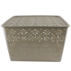 CESTO ORGANIZADOR COM TAMPA EM PLÁSTICO 35,5 X 29 X 22 CM BEGE - HD65314-BG